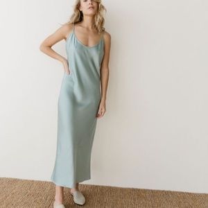 NWT Jenni Kayne Everyday Bias Cut Satin Long Slip Dress, Mist L
